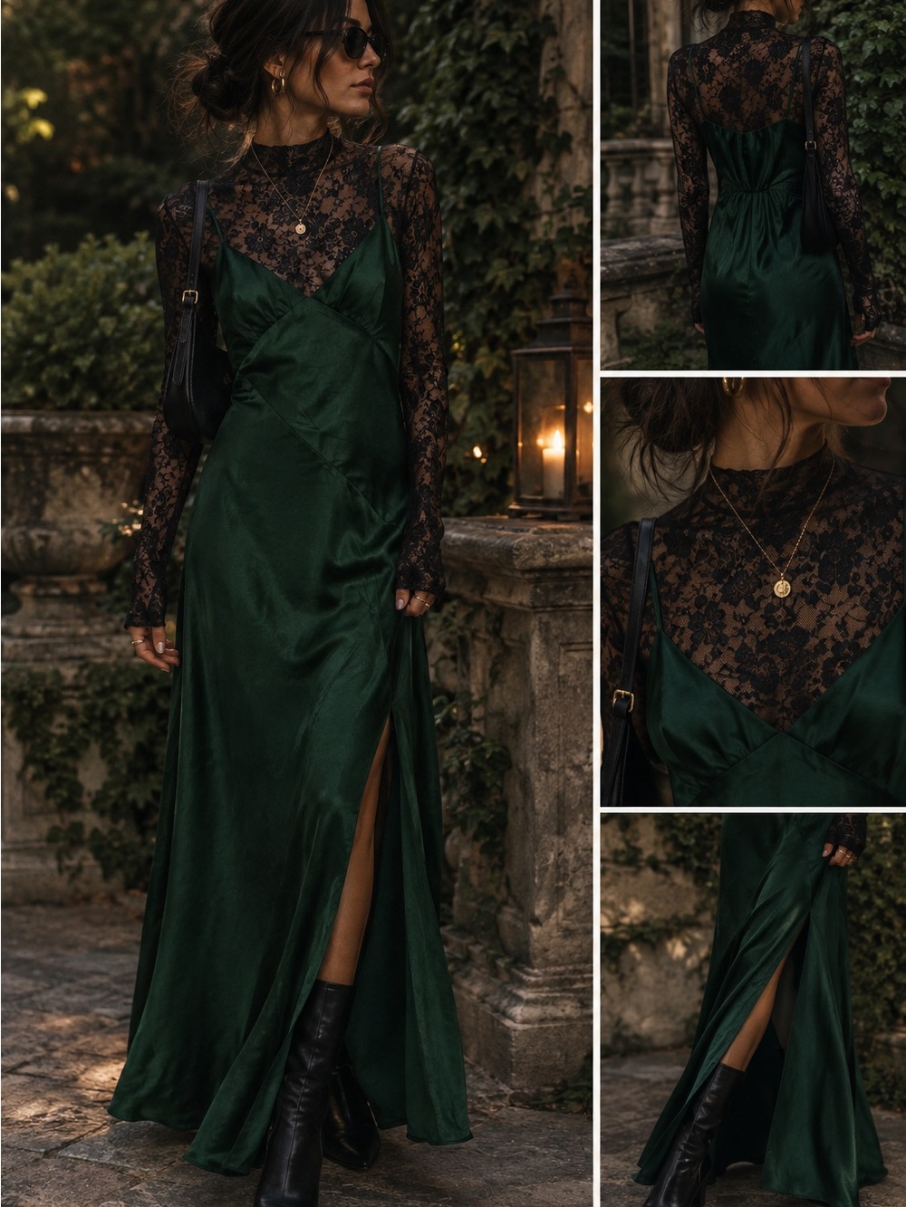 Urban Outfitters Emerald Green Satin Slip Maxi Dress